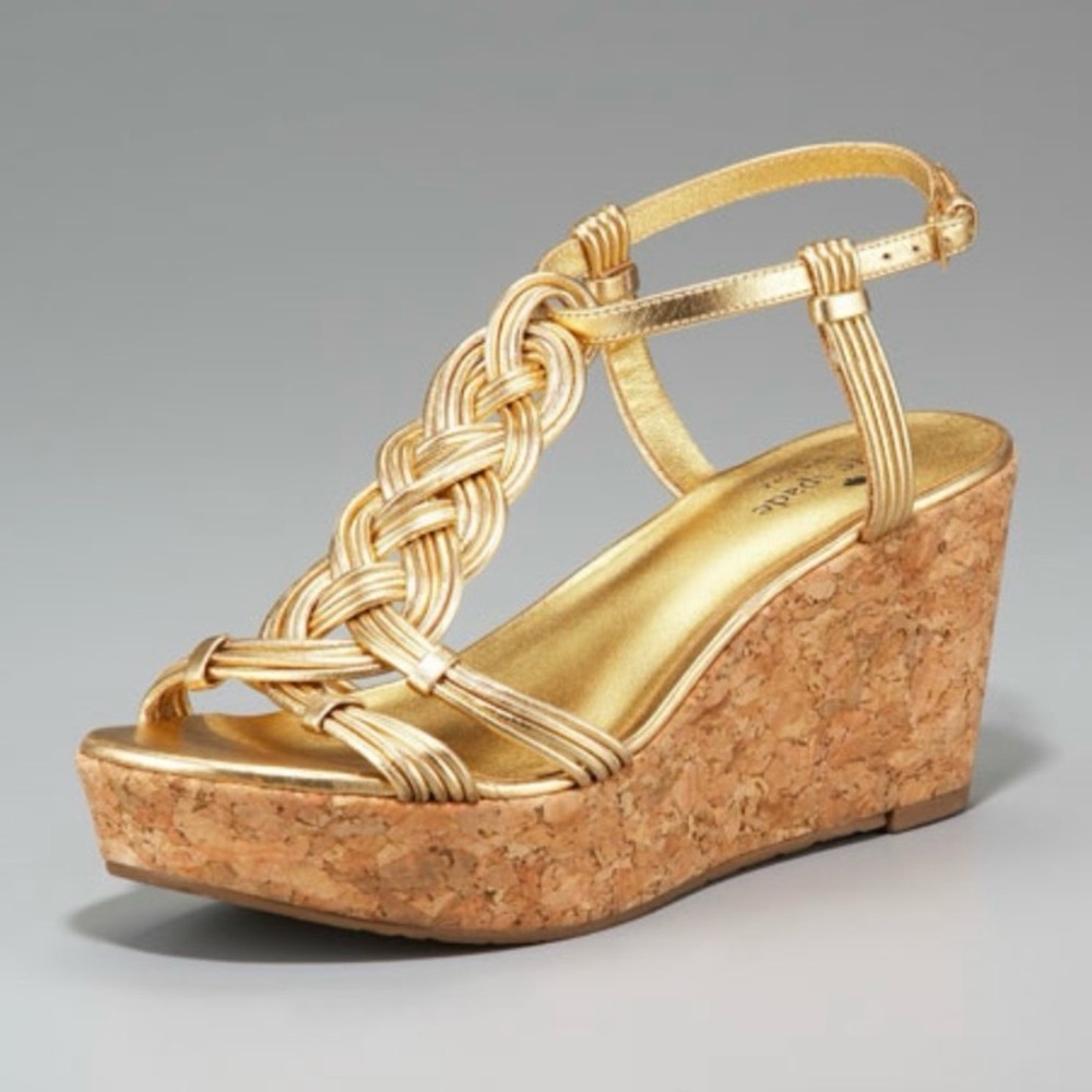 Kate Spade Becca Gold Braided Wedge Sandals